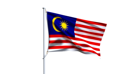 Waving flag of malaysia isolated on transparent background.
