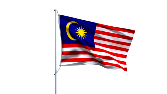 Waving flag of malaysia isolated on transparent background.