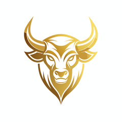 Unique regal golden Bull, face view, business Logo icon Vector