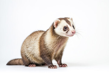 Adorable Ferret Posing on White Background