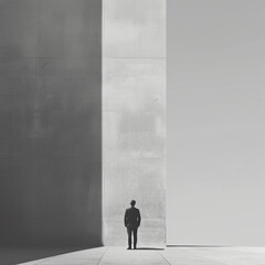 solitary figure in minimalist space