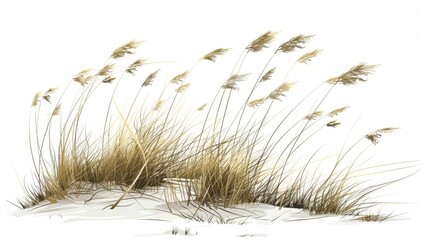 Wind-blown Beach Grass on Sand Dune, Generative AI
