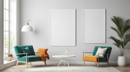 Mock up poster frame in modern interior background, living room, Scandinavian style, 3D rendering,living room, Scandinavian style