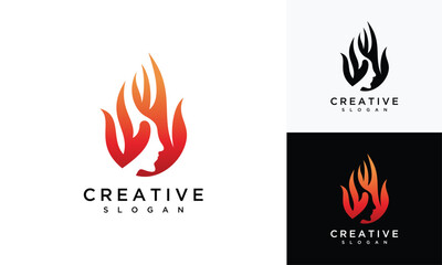 fire human head logo design template.fire head logo inspiration