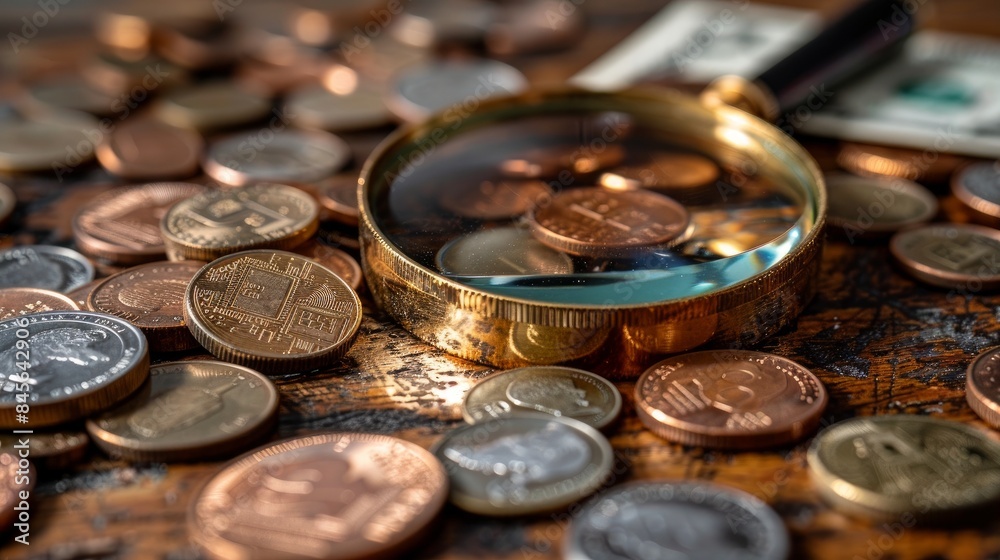 Wall mural a magnifying glass amplifying a coins