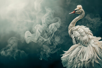 Fototapeta premium Ethereal Swan: Grace Amidst the Mist