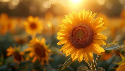 Fototapeta premium Beautiful sunflowers in a field on a beautiful summer day