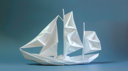 Sailboat created from white origami paper