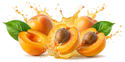 Set of apricot juice splash isolated on white background. PNG AI GENERATED