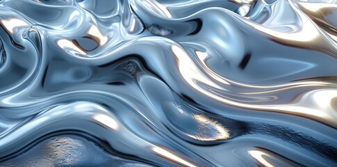 Obraz premium Flowing silver metallic surface with a fluid wavy pattern