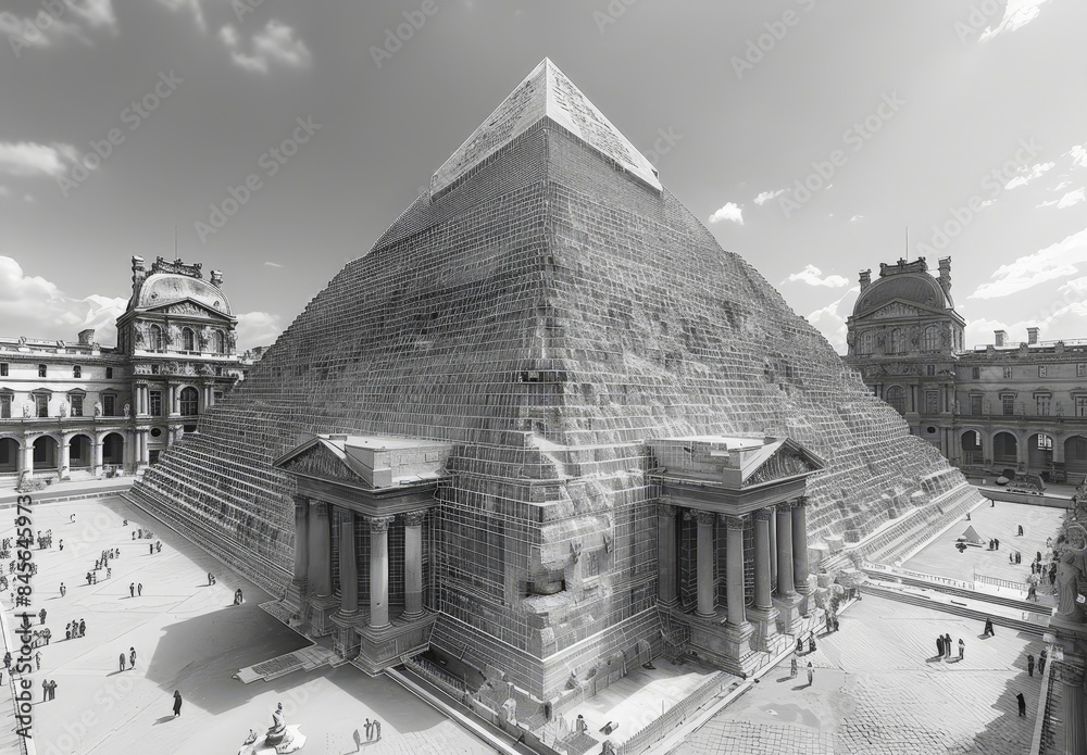 Poster Wireframe rendering of an ancient building in the classical style