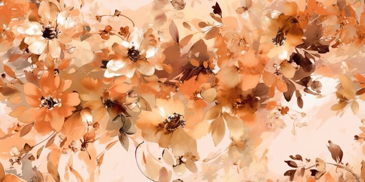 Golden beautiful watercolor draw paint ink flowers plant blossom texture pattern wallpapper scene