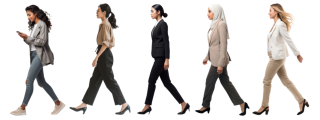 Diverse women walking set