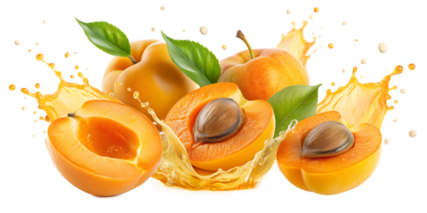 Set of apricot juice splash isolated on white background. PNG AI GENERATED