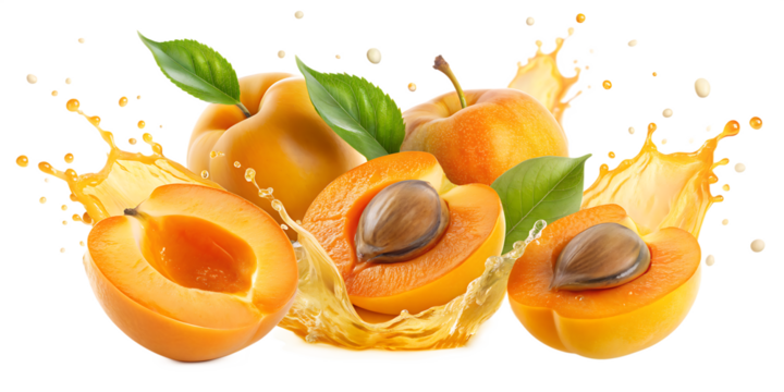Set of apricot juice splash isolated on white background. PNG AI GENERATED