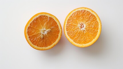 Fototapeta premium Two freshly picked oranges separated on a white backdrop