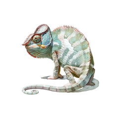 Naklejka premium Watercolor illustration of chameleon on white background