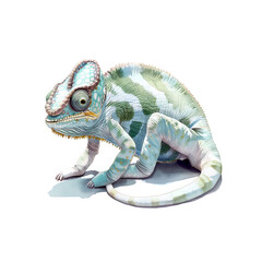 Obraz premium Watercolor illustration of chameleon on white background