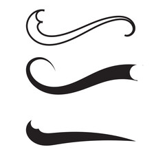 Swoosh, swash underline stroke set. Hand drawn swirl swoosh underline calligraphic element. Vector illustration.
