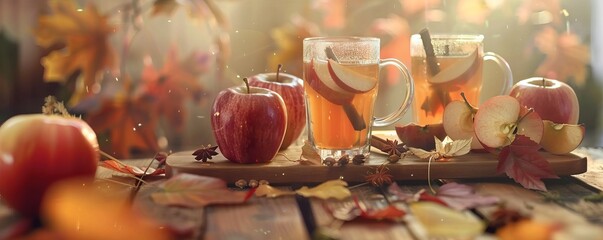 Making caramel apple cider for National Caramel Apple Cider Day, October 26th, warming beverages and fall flavors, 4K hyperrealistic photo.