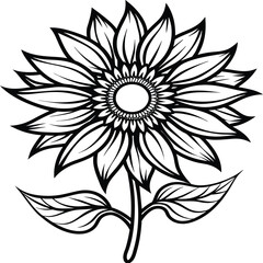 Hand drawn simple Floral flowers line art flat design outline, ornaments set. Doodle outline plant. Drawings element silhouette on white background