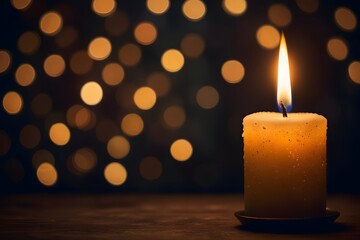 A classic painting of a bokeh background with candlelight. The background should be dark and moody, with the candlelight creating a warm, inviting glow.