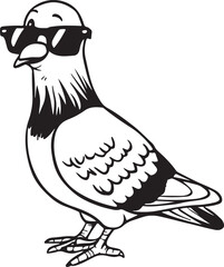 Pigeon Wearing Sunglasses Vector Illustration