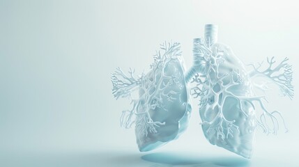 3D illustration of human lungs, demonstrating respiratory system anatomy, on a light background. Medical and healthcare concept.