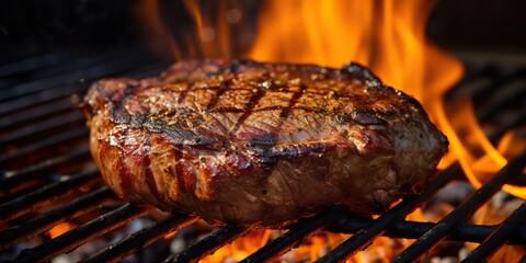 Beef steak grill barbecue strip eye fresh smokek fire meat background view