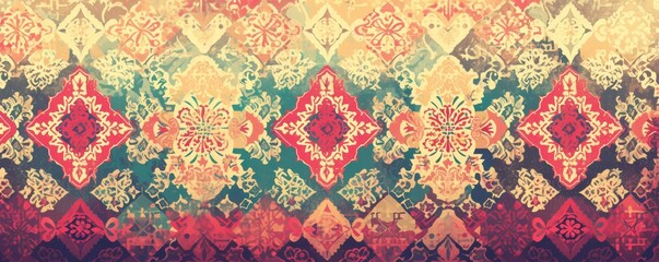 Seamless colorful vintage ornate pattern repeating geometric shapes background