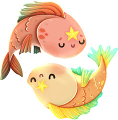 Zodiac Sign - Hand Drawn Illustration - Fishes