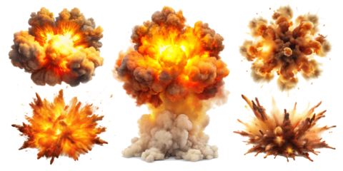 Set of explosions isolated on white background. PNG AI GENERATED