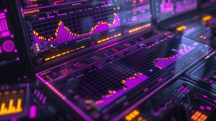 Fototapeta premium Create an image showcasing a futuristic Forex trading screen, displaying real-time currency charts with breakout pattern