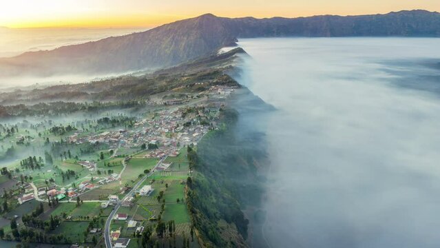 Cemoro lawang village at sunrise near mount Bromo in Bromo tengger semeru national park, East Java, Indonesia.