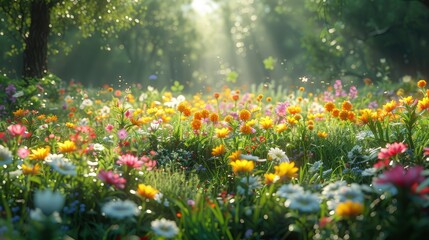 Obraz premium High-definition image of a lush green meadow with wildflowers, representing biodiversity