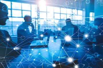 Naklejka premium Digital Synergy: Business Teams Connecting over Big Data