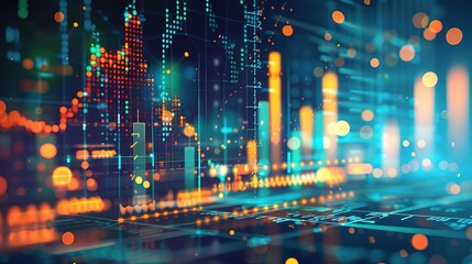 Financial data analysis. Utilize a sophisticated color palette featuring shades of blue, green, and gold