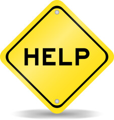 Yellow color transportation sign with word help on white background