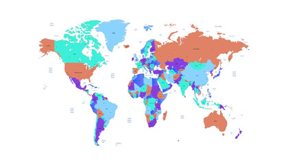 Naklejka premium World map. Modern color vector map. Silhouette map. 