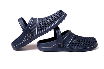 Summer blue flip flops isolated on white background. soft rubber sandals. Summer vacation trendy...