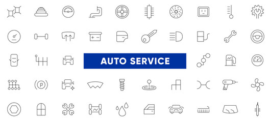 Auto service, car repair icon set. Car servicing and garage. repair, maintenance, inspection, parts, units, elements line icon pack. Thin outline icons vector © RI Rafiq