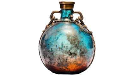 photograph of a tarnished alchemical flask