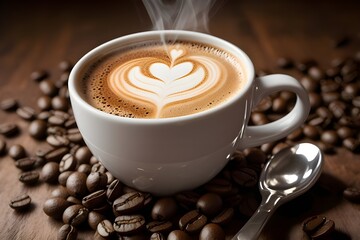 cup of coffee with beans. international coffee day concept.