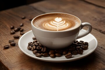 cup of coffee with beans. international coffee day concept.