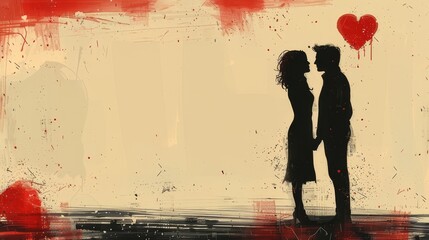 A couple is kissing in front of a heart
