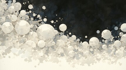 Abstract watercolor painting showing white bubbles floating on a dark background
