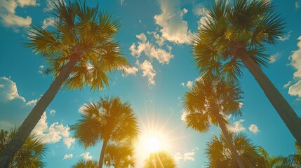 Tropical Sunrise Over Palm Trees On A Sandy Beach