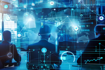 Fototapeta premium Digital Synergy: Business Teams Connecting over Big Data