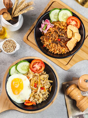 several photos of fried rice with various flavors