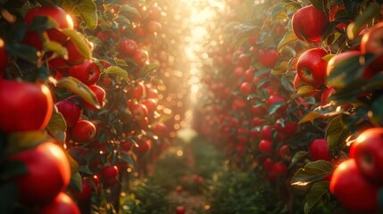 red apples on the branches in the garden. orchard, harvest. apple saved. no one.